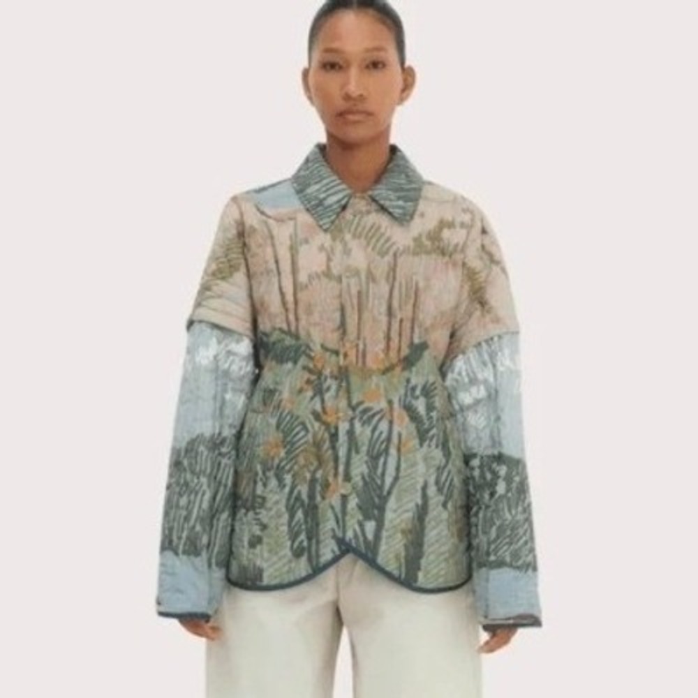 NWT Olga Fisch Bruma Quilted Jacket Abstract Landscape Print XS Art to Wear BOHO